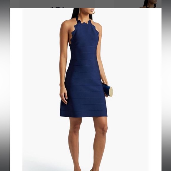 NWT HERVE LEGER SCALLOP HALTER DRESS SIZE M - Picture 1 of 6